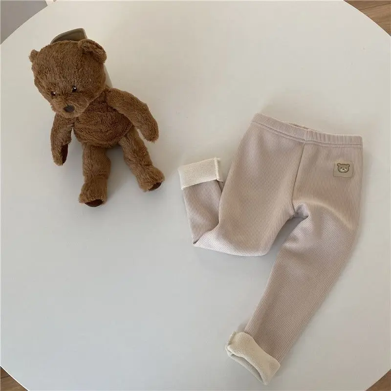 Toddler Leggings Fleece Lined Integrated Velvet Slim Elastic Long Pants For Autumn Winter Thermal Cartoon Printed Lined Trousers