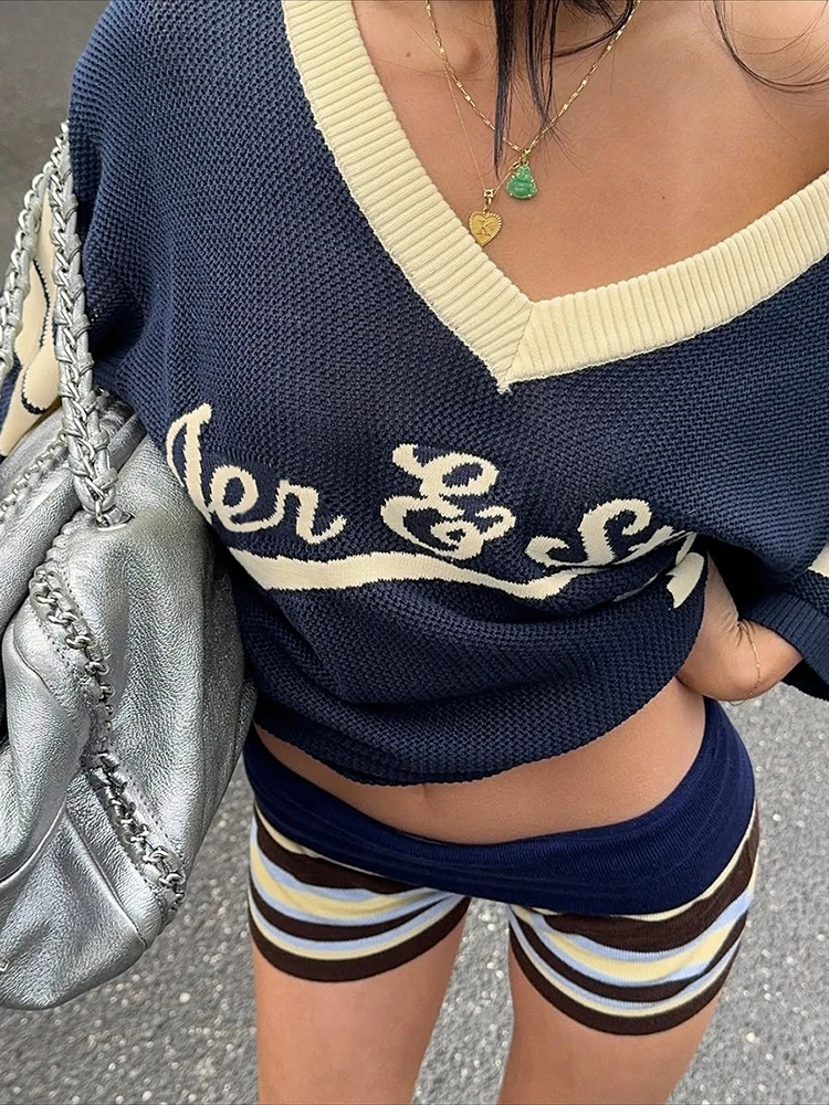 تي شيرت نسائي منسوج مطبوع عليه حروف من Sisterlinda بأكمام قصيرة ملابس رياضية غير رسمية قابلة للتمدد لحفلات منتصف الليل تي شيرت فضفاض مرن #5