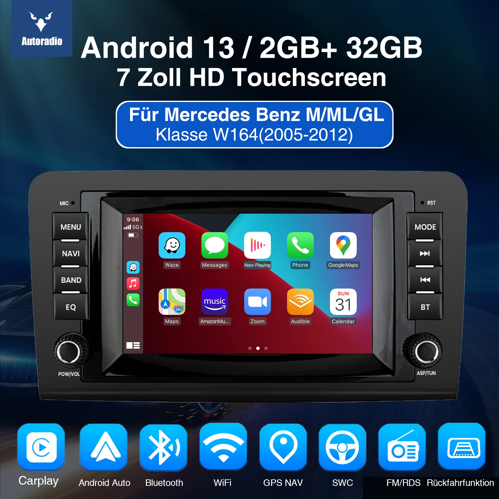 ESSGOO 2 Din Android 13 Car Stereo For Mercedes Benz M/ML/GL Class W164(2005-2012) Radio Multimedia GPS Navigation Carplay