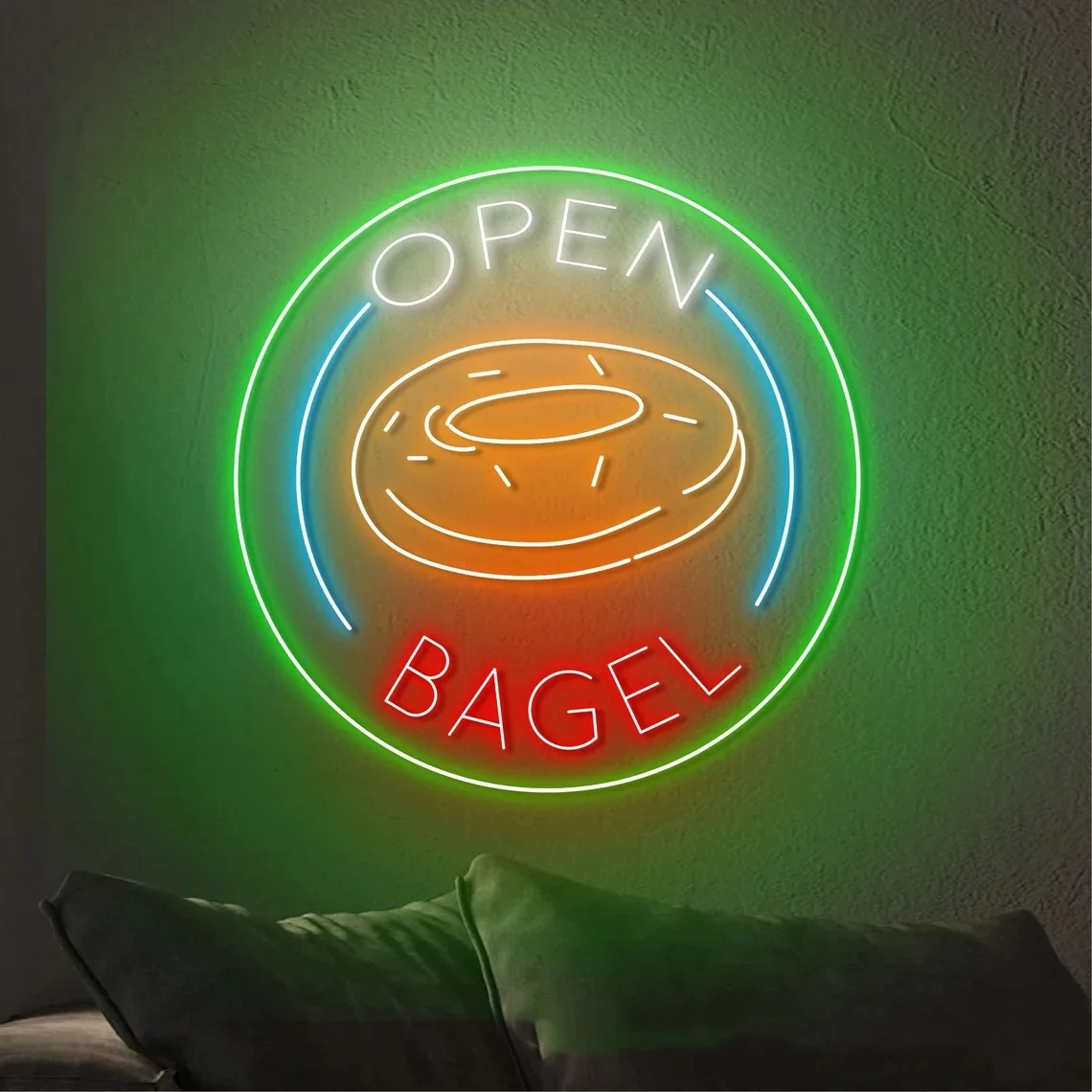 Bagel Open Neon Sign Bagel Cake Neon Food Store Wall Art Decor Bagel Bakery Wall Sign