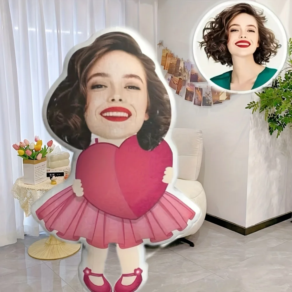1Pc Personalized Custom Face Photo Throw Pillow,Double-Sided Design, Soft Plush Cushion with Insert,Comfortable Cushion for Sofa