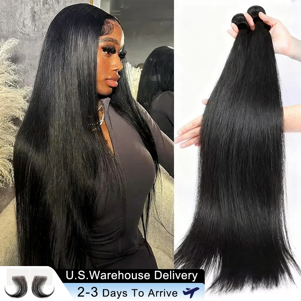 Extensiones de cabello humano liso 16A, 40 pulgadas, virgen cruda, sin procesar, 100% extensiones de cabello humano, 3 4 mechones, cabello trenzado de doble trama