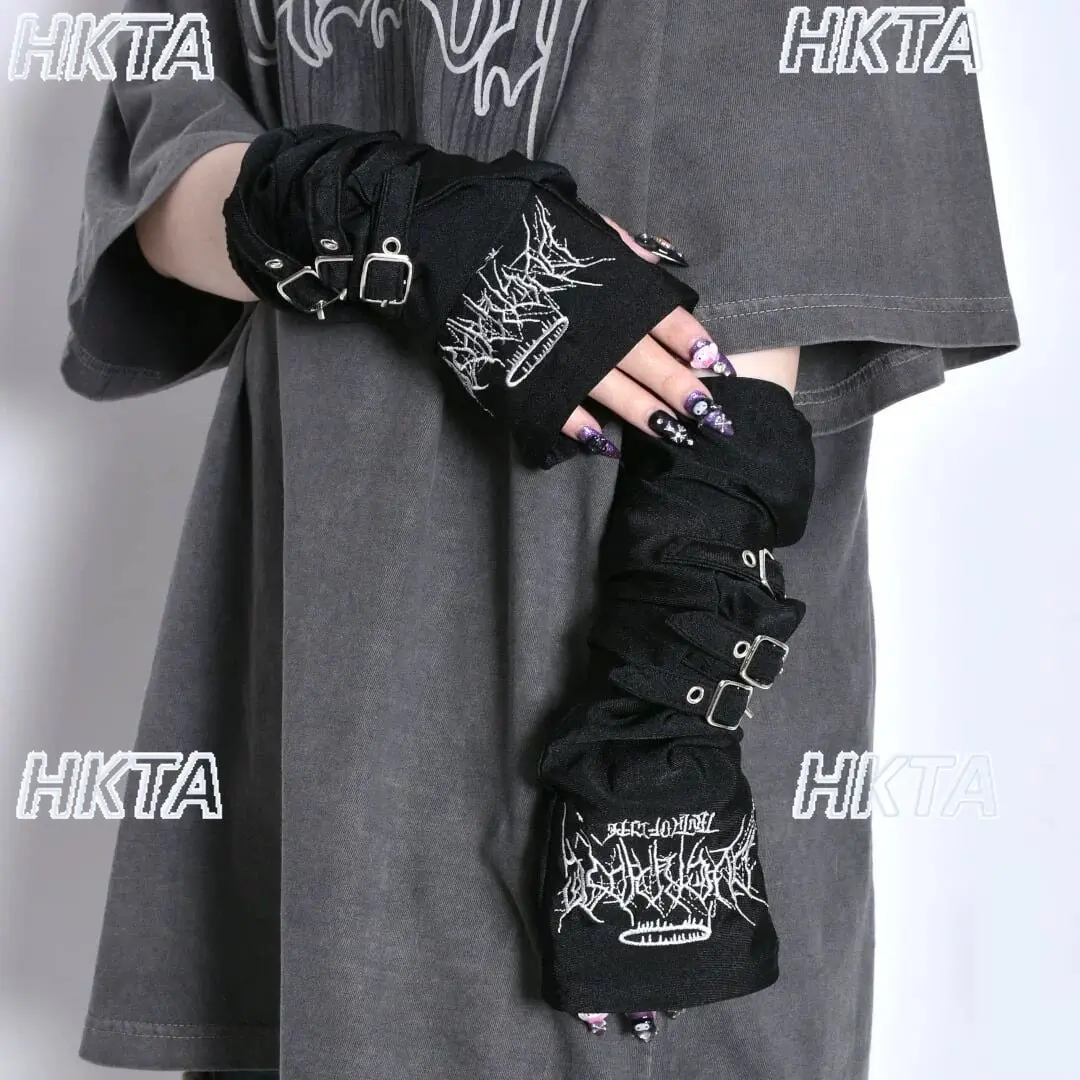 japanese-new-subculture-dark-punk-embroidery-straps-gloves-sleeves-y2k-millennial-goth-personality-oversleeve-accessories-women