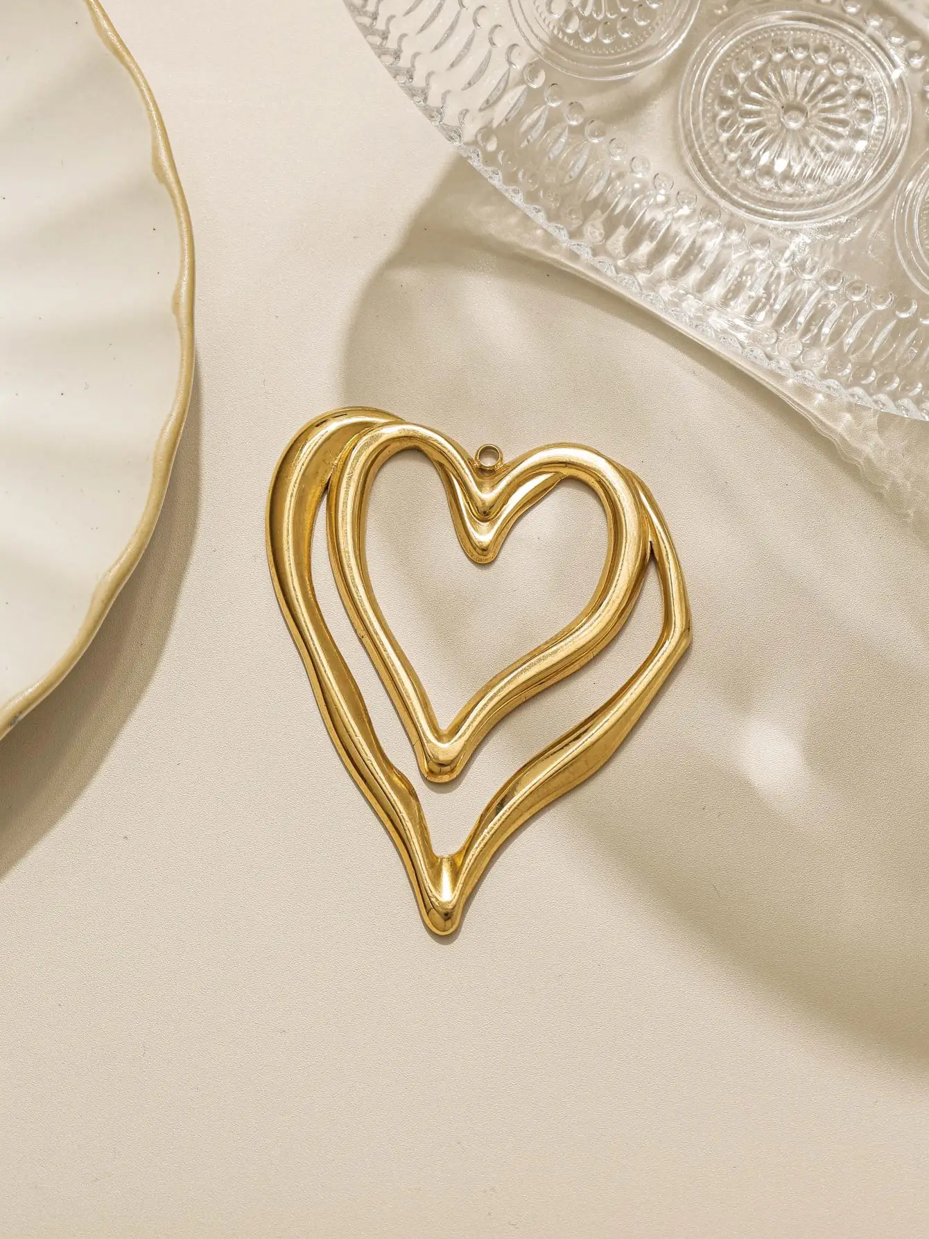 3-Piece Set: Large Gold-Tone Bohemian Cut-Out Heart, Sun, and Starfish Pendants for DIY Necklaces and Jewelry Making