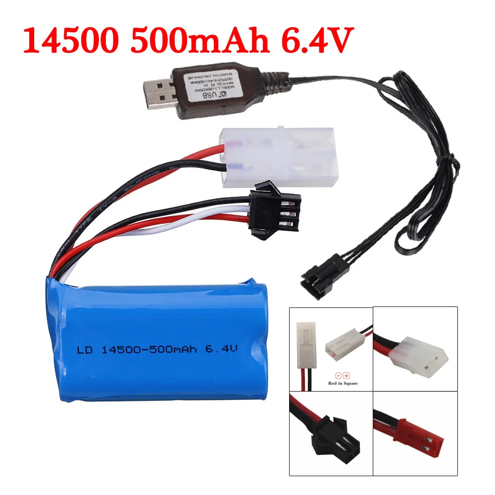 XQWR14-1 RC ciężarówka część zamienna 6,4 V 500 mAh akumulator litowo-jonowy 14500-2s/ładowarka USB