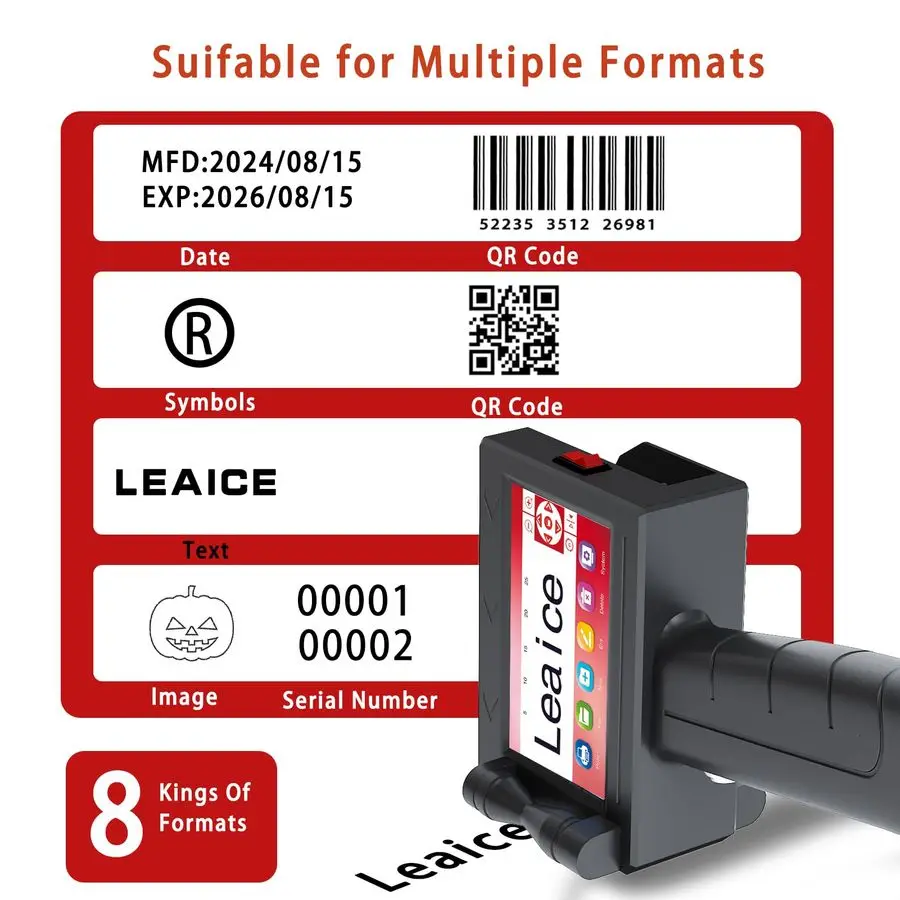 طابعة نافثة للحبر محمولة، مسدس طابعة محمول محمول مع حبر سريع الجفاف سعة 42 مل، فوهة 0.5 بوصة للنص، ورموز الاستجابة السريعة، والباركودات، والمختبر #3