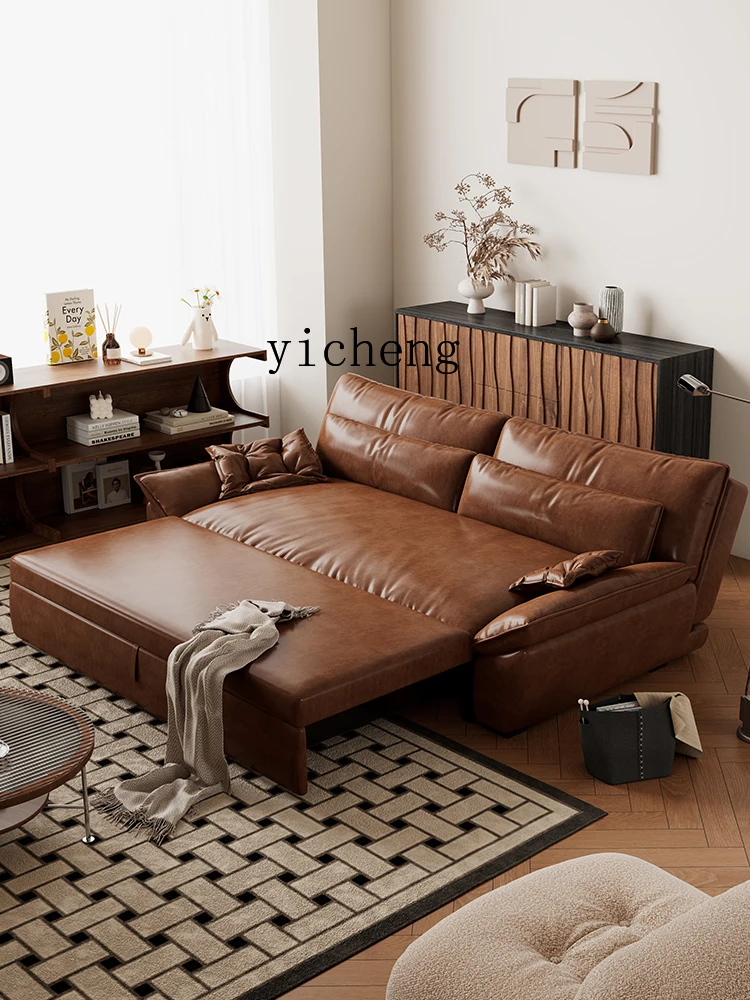 

LX sofa bed medium antique oil wax leather multi-functional foldable dual-purpose small apartment living room