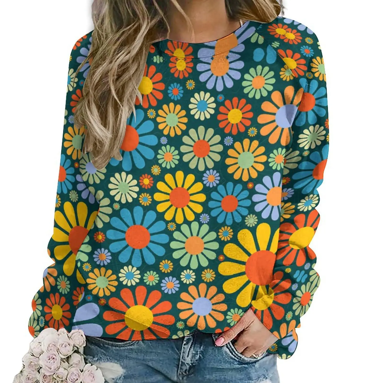 Mandala Flower Sweatshirts Floral 3D Print Hoodie Women New O-Neck Hoodies Streetwear Oversized Harajuku Pullover Woman Clothing