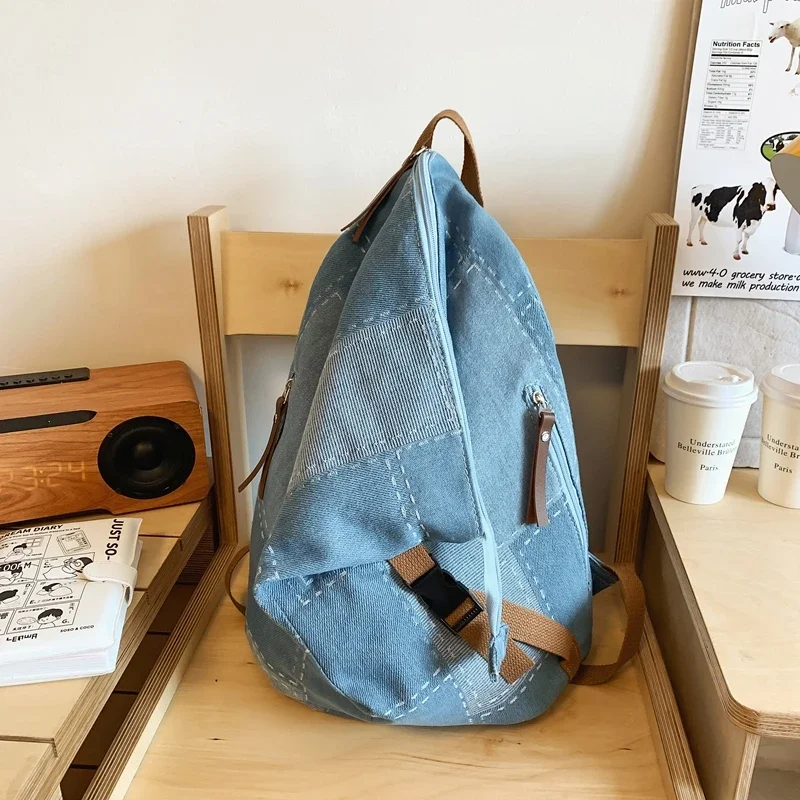 

Denim Large Capacity Casual Plaid Couple Model Backpack 2024 High Quality Versatile Popularity Unique Design Schoolbag for Women