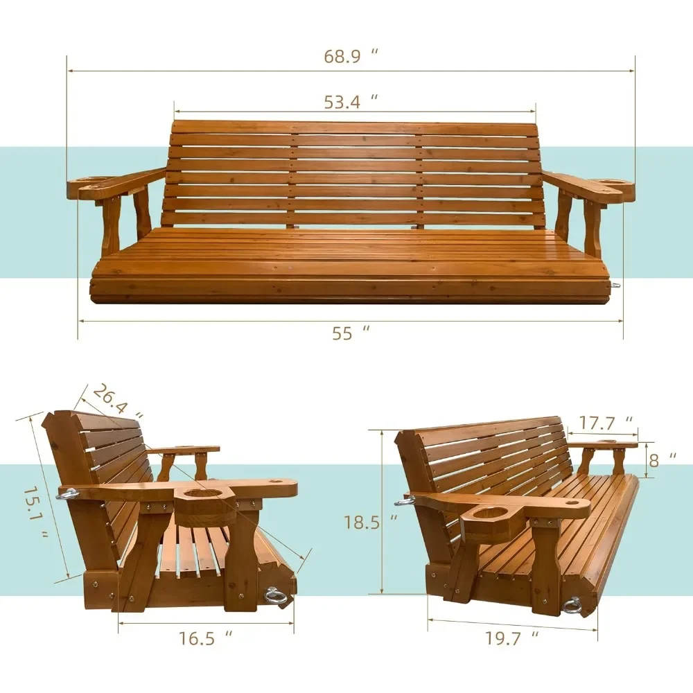 Swing Sets for Backyard with 3-Seat, Cupholders, Hanging Chains and 7mm Springs, Heavy Duty 800 LBS, Outdoor Swing