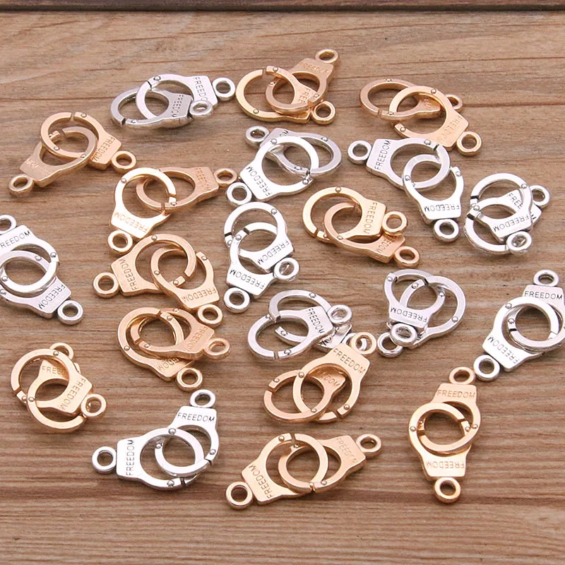 20Pcs 2 Color 2021 New Hollow Small Handcuffs Charms Connector Handmade Decoration Vintage For DIY Jewelry Making Findings