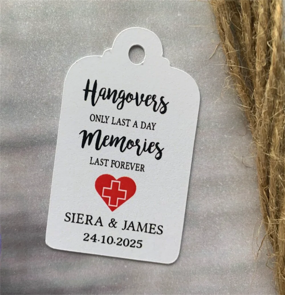 50pcs Personalised Hangover Relief Kit Tag Bridal Baby Shower Hen Favour Tags Thank you Sharing special day Wedding favour tags