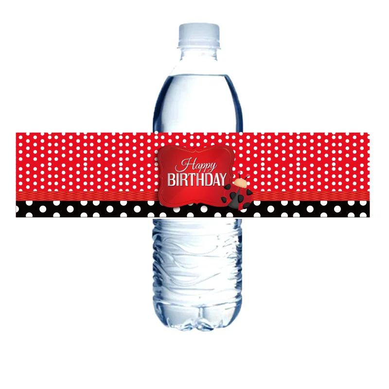 10pcs Ladybug Red Black Water Bottle Stickers Label Ladybug Theme Party Happy Birthday Party Bottle Wraps Baby Shower Favor