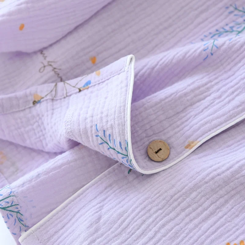 2024 nuevos pijamas de primavera y otoño para mujer, 100% de algodón de manga larga, ropa para el hogar, conjunto de pijamas simples de lavanda