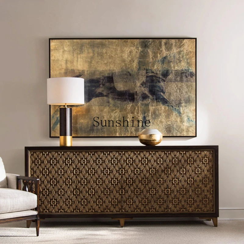 American light luxury all solid wood TV restaurant modern art design square storage cabinet customization