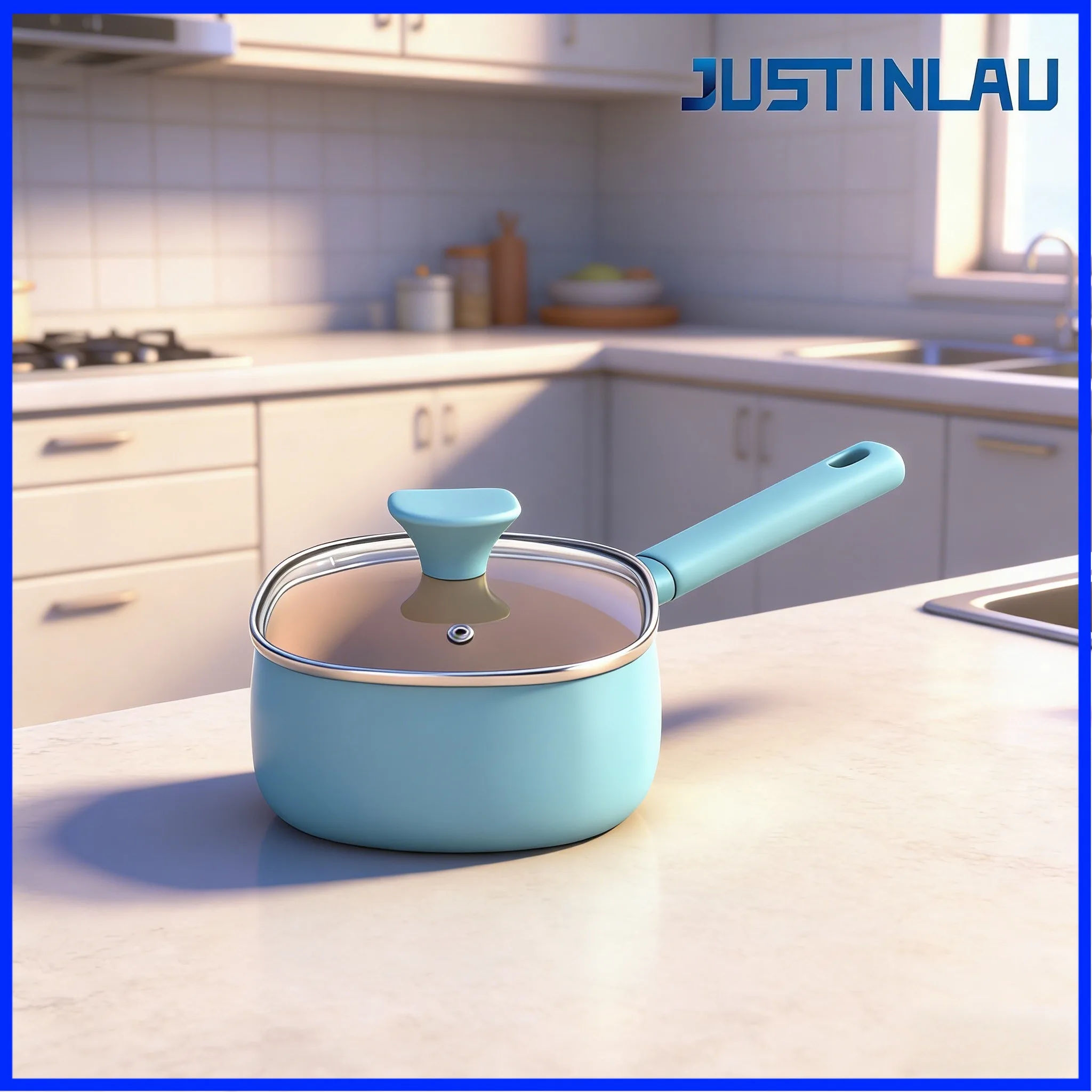 JUSTINLAU 16CM Quadratischer Antihaft-Milchtopf aus Aluminiumlegierung, Tiefe Fritteuse mit Deckel, Instant-Nudeltopf, Universell für Herd, Tägliches Braten von Eiern