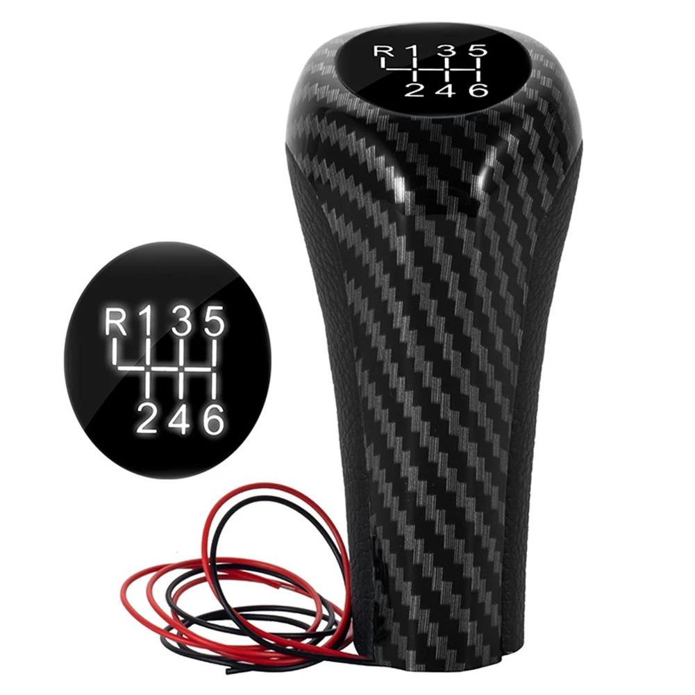 Carbon Fiber 6 Speed Manual Gear Shift Knob W/LED White Backlight Leather Shifter Lever for BMW E46 E90 E91 E92 X1 X3 X5