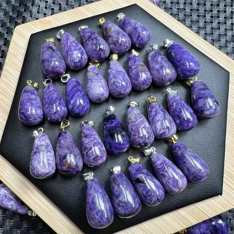 

S925 Natural Charoite Teardrop Pendant DIY Bracelet Reiki Healing Stone DIY Accessories