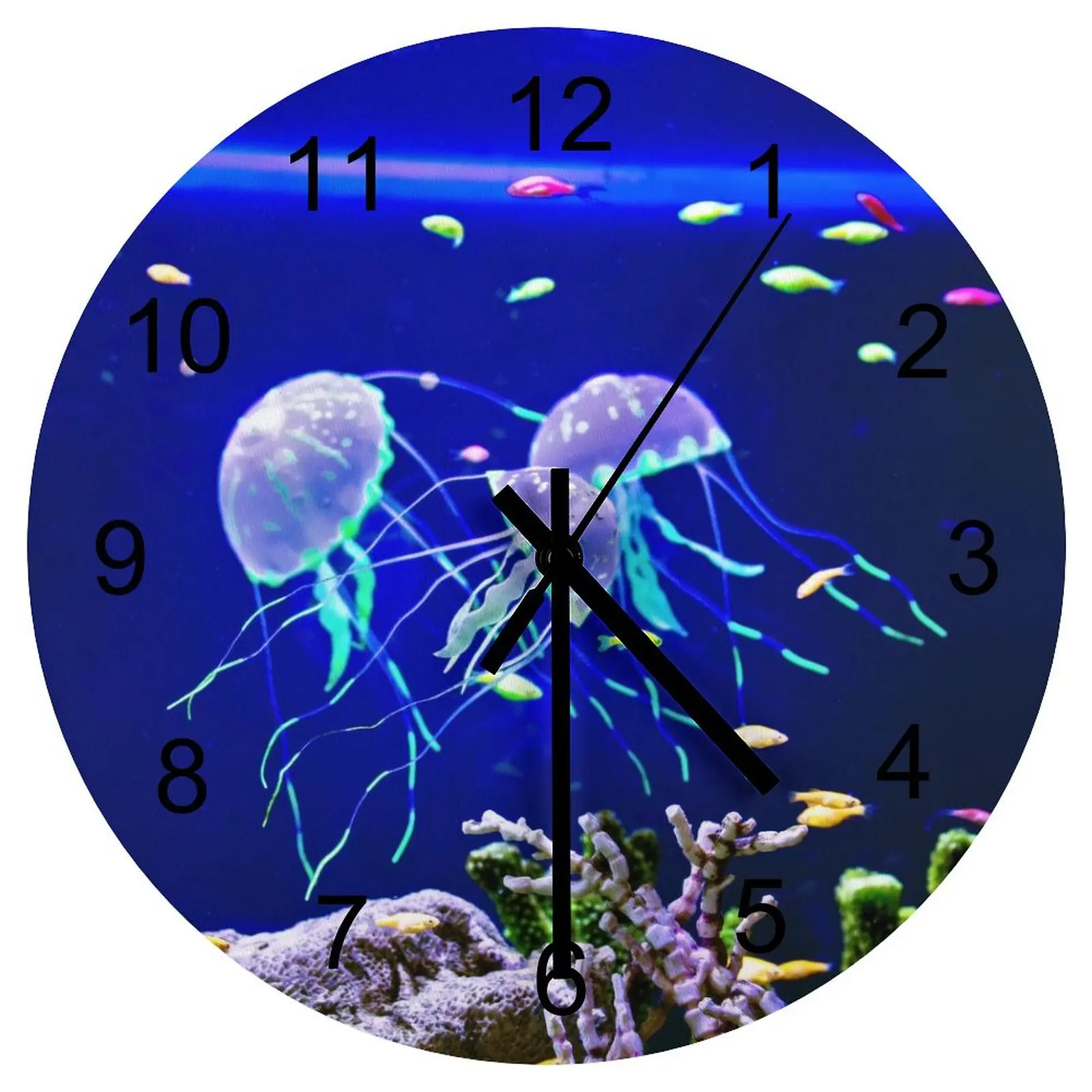 

Nursery Wall Clock Underwater world jellyfish Clocks 12 inch Mute Fashion Round 3D Display Ultra Thin Retro