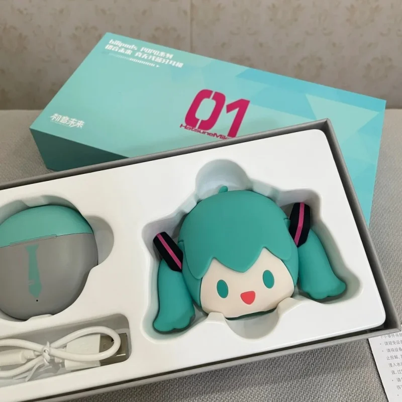 Hatsune Miku Anime Cartoon Wireless Bluetooth Headphones Set Cute Silicone Protective Cover Semi-in-ear Christmas Gift