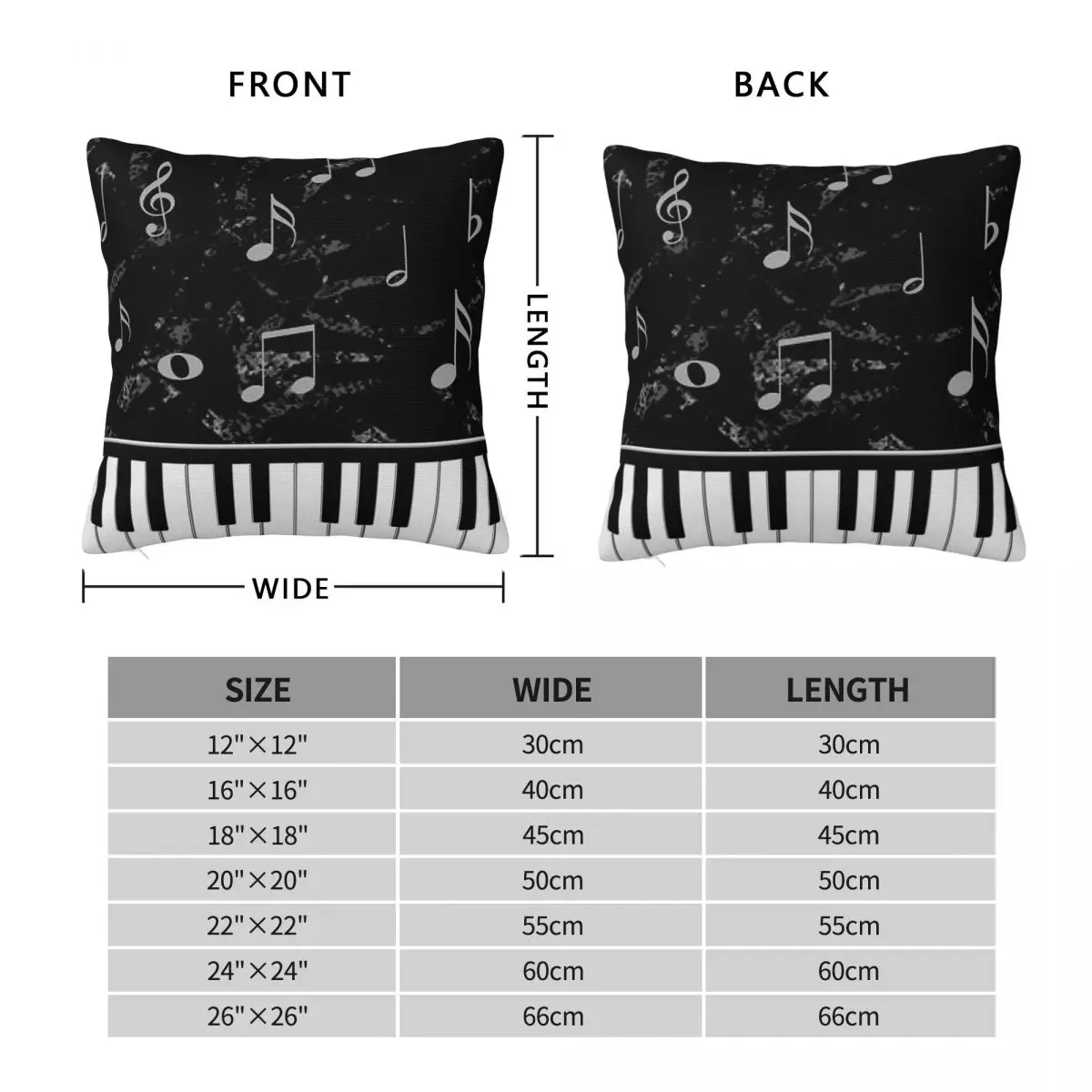 Black White Piano Music Square Pillowcase Polyester Linen Velvet Creative Zip Decorative Home Cushion Cover
