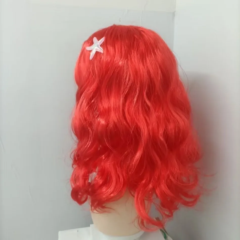 The Little Mermaid Wig Cute Girls Red Long Curly Hair Kids Halloween Princess Cospaly Acessories Ariel Cosplay Wig Role Dress Up