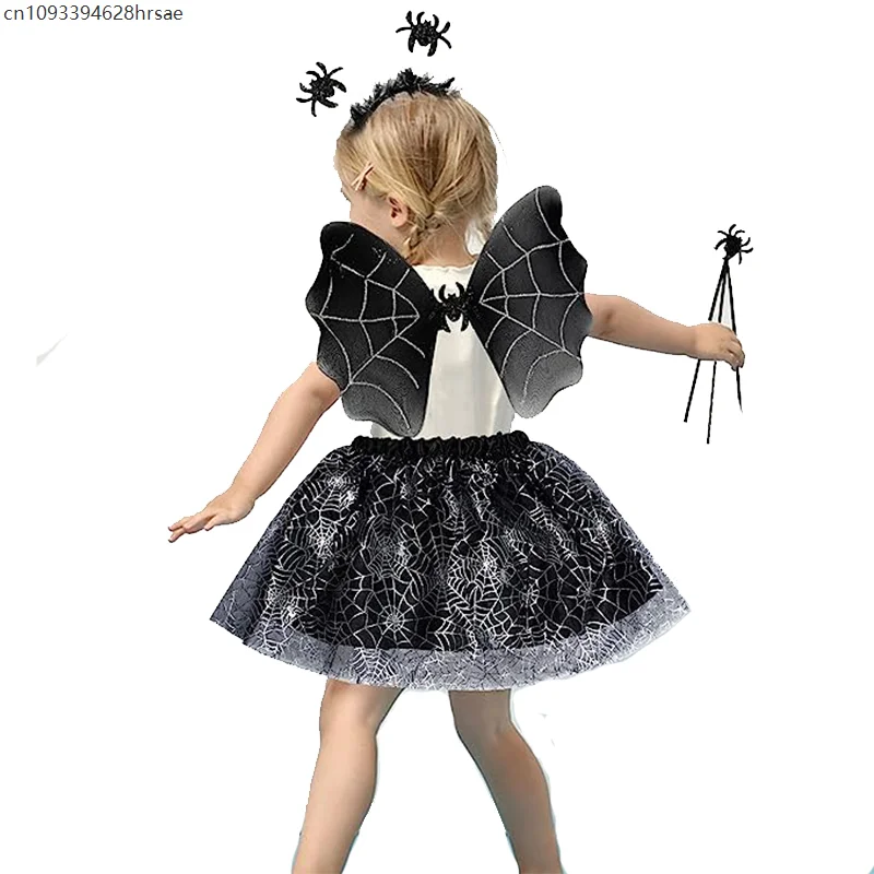 

Girls Purple Bat Fancy Dress Up Spider Web Witch Child Spider Set Halloween Costume 2025
