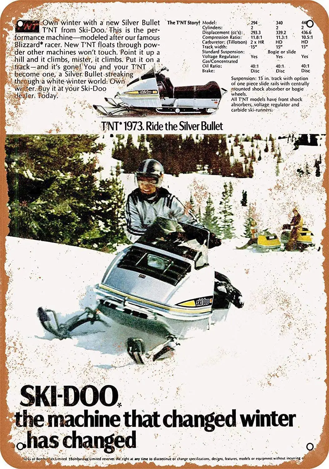 Kalynvi 16 X 12 Metal Sign - Vintage Look 1973 Ski-Doo T'Nt Snowmobiles