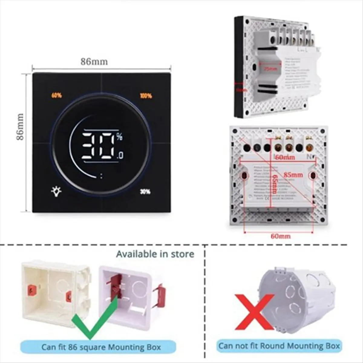【~ New Y24A】Infinite Knob MOSFET Dimmer Regulator Zigbee 3.0 PC Panel Wall Light Switch Digital LCD Trailing Dimming Black
