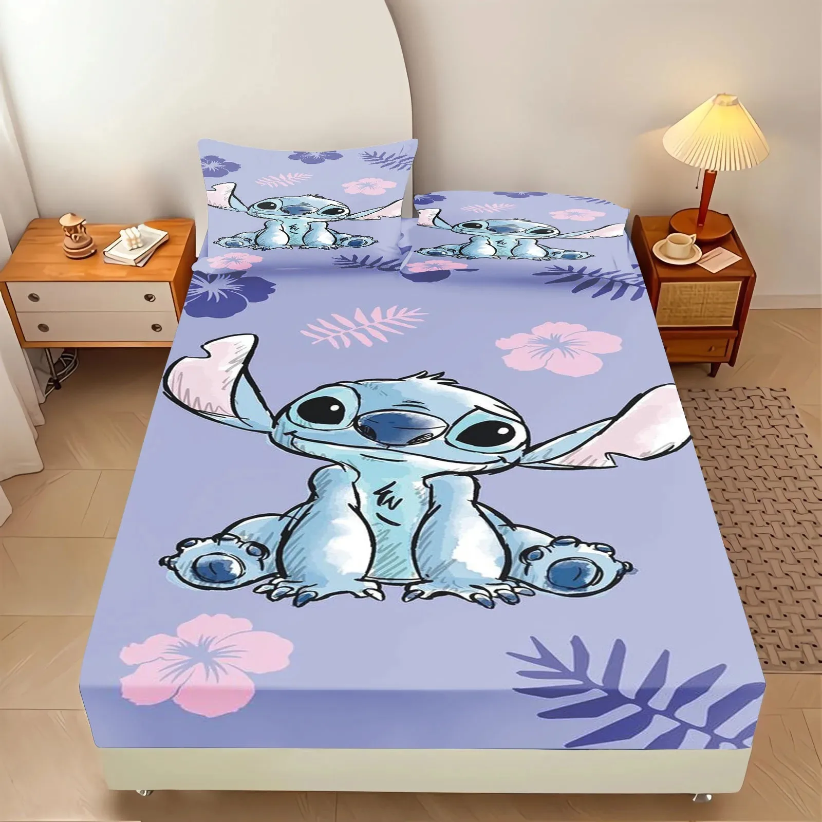 Stitch Cotton Bed Linen Single/Queen/King Fitted Bed Sheet Cartoon Fitted Sheet with Elastic Band