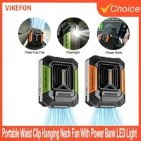 3 Speeds Portable  USB Waist Clip Hanging Neck Fan 2 in 1 4000MAH With Power Bank LED Light Rechargeable Fan For outdoor labor