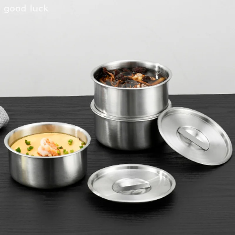 Cuenco de acero inoxidable para huevos al vapor, Ramen, arroz, fruta, ensalada, estofado, tazones con tapas, taza para sopa, contenedor de comida, suministros de vajilla de cocina