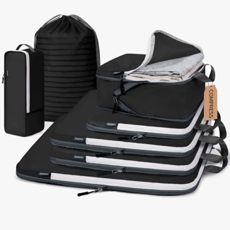 

Комплект из 7 компрессионных упаковочных кубов для путешествий, органайзеры для чемоданов, черные, для обуви и одежды