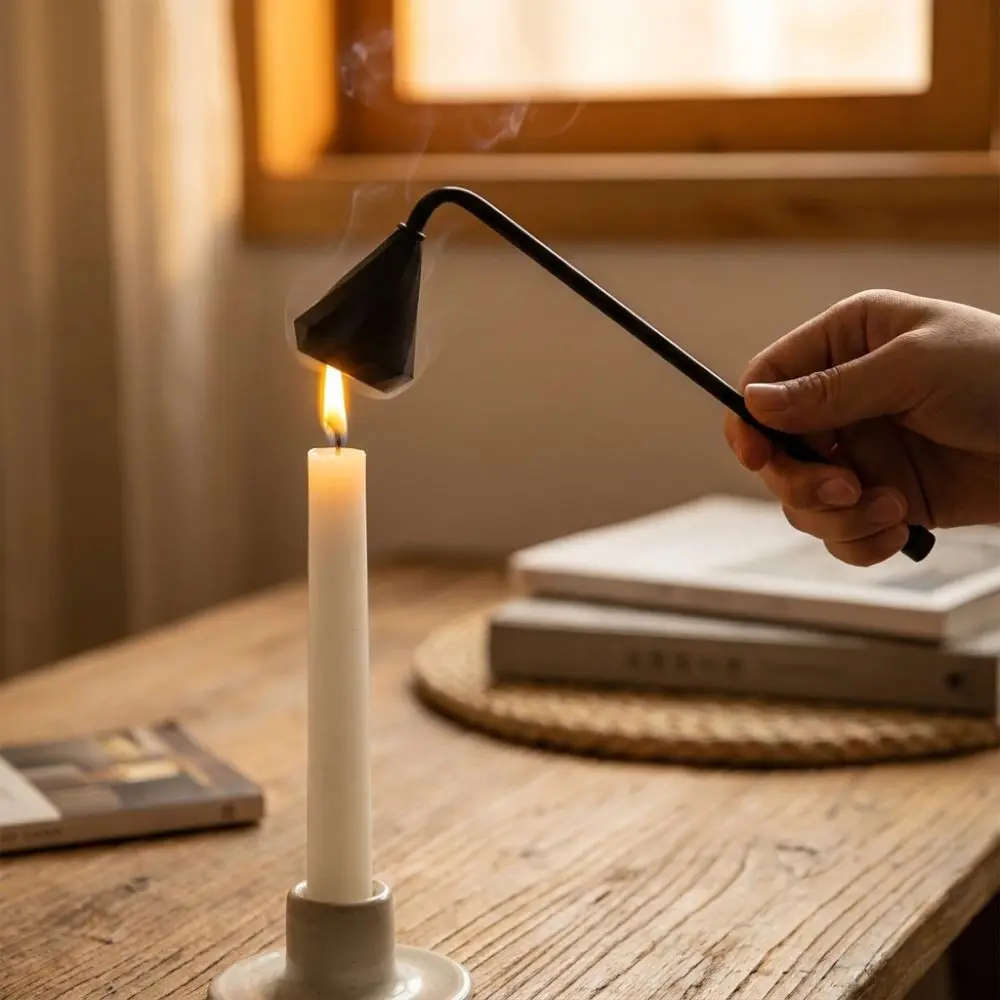 Luxury Ice Cream Shaped Candle Snuffer Polished Surface Long Handle Wick Trimmer Black Gold Silver Bell Shaped Snuffer Home