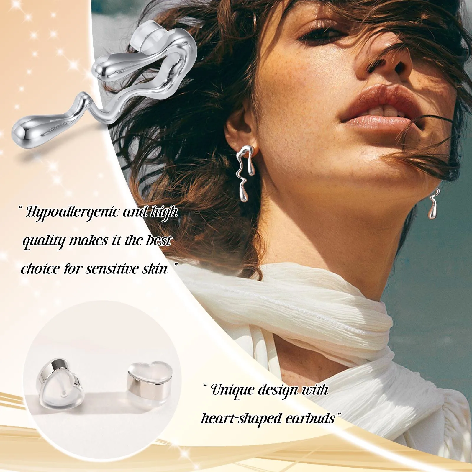 Vnox Stylish Irregular Shaped Earrings for Women, Never Fade Anti Allergy Stud Earrings with Heart Earhub, Unique Ear Jewelry