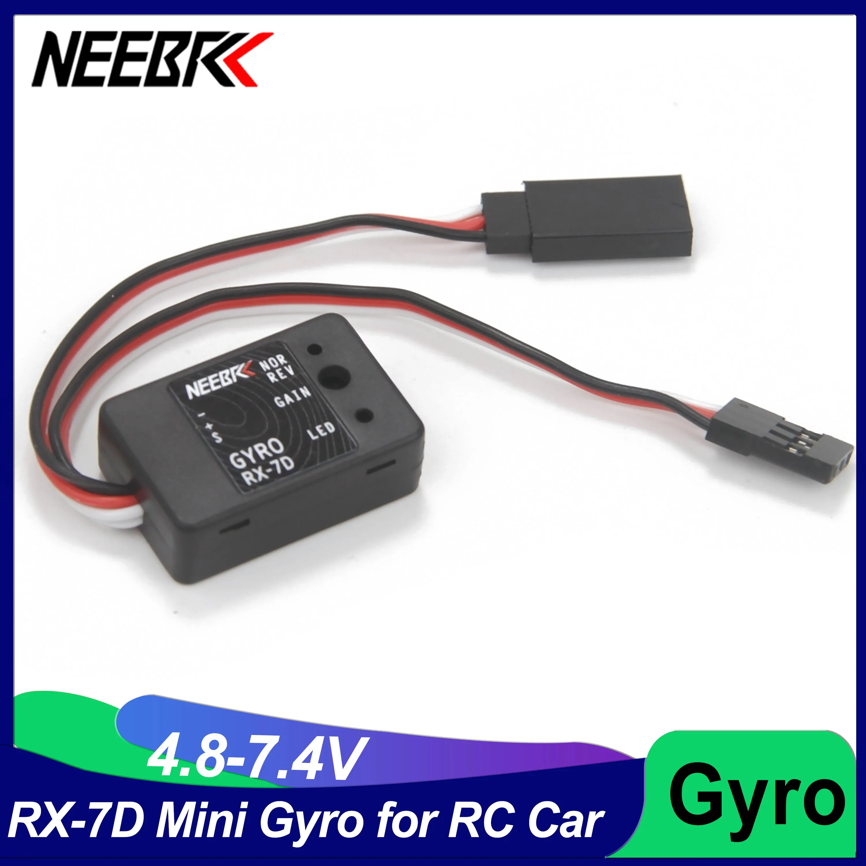 NEEBRC RX-7D Mini Gyro DC 4.8-7.4V Gyroscope for RC Car Drift Racing Vehicle Boat Digital/Analog Universal Receiver Transmitter