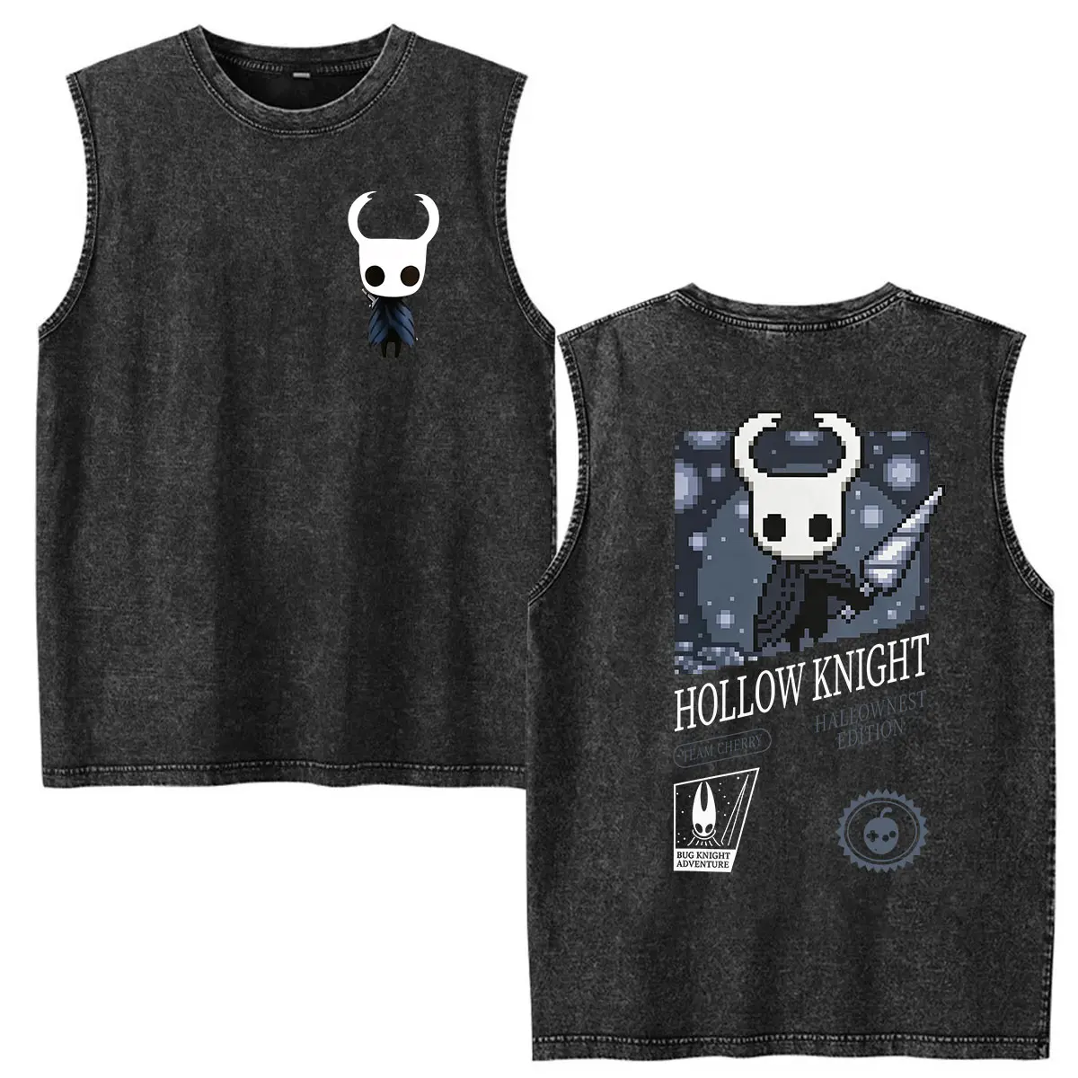 2026 Game Hollow Knight Vintage Washed Ves T Shirt Men Women Print High Quality Tank Top T-shirts 100% Cotton Oversized T-shirt