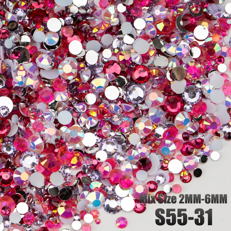 VDD S55-13 Gemischte Größen 2-6mm Harz-Strasssteine Kristalle Nicht Heißfixierbar Farbe AB Flache Rückseite Steine für DIY-Bastelarbeiten Nagelkunst-Dekorationen – Detail 35