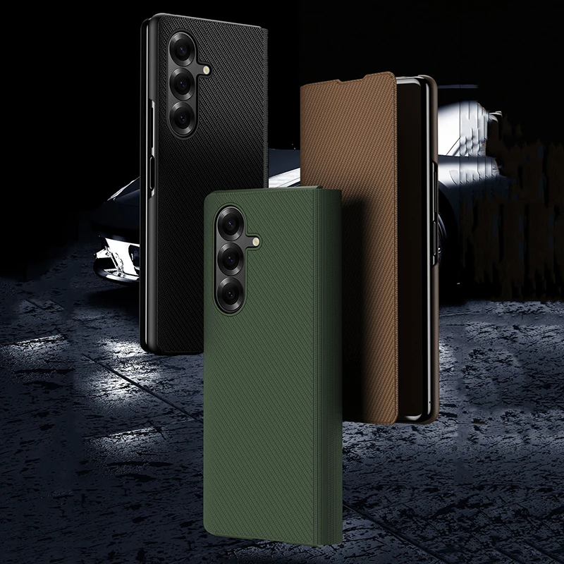 Case For Samsung Galaxy Z Fold 8 7 6 5 4 3 2 Magnetic Carbon Fiber Pattern Flip PU Leather Anti-Fingerprint Phone Case Cover