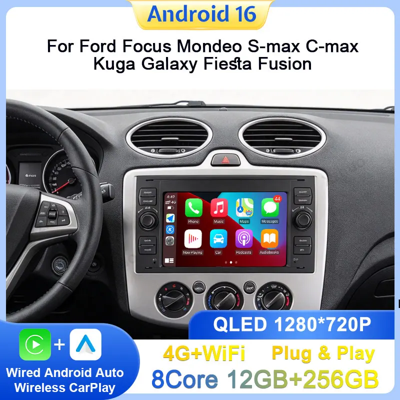 For Ford Focus Mondeo S-max C-max Kuga Galaxy Fiesta Fusi GPS Navi Wireless CarPlay WiFi Split Screen DSP Stereo Auto Tools Head