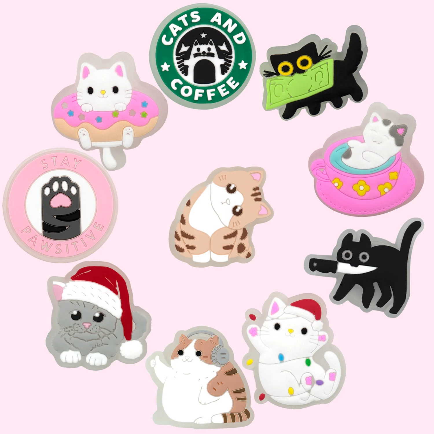 

1/10pcs Pink Cute Cat Shoe Accessories for Charms Women Black Cat Shoe Decoration Paw Garden Sandals Fashion Pin Clog Jeans
