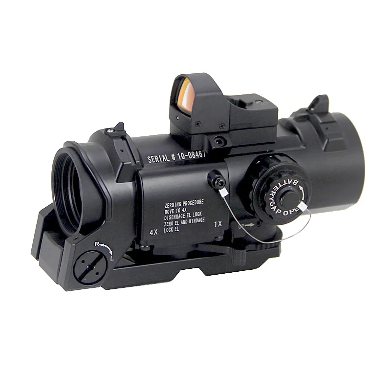 Tactical DR 1x-4x lente d'ingrandimento ottica per fucile con Mini mirino a punto rosso, cannocchiale da caccia Mil-Dot illuminato rosso