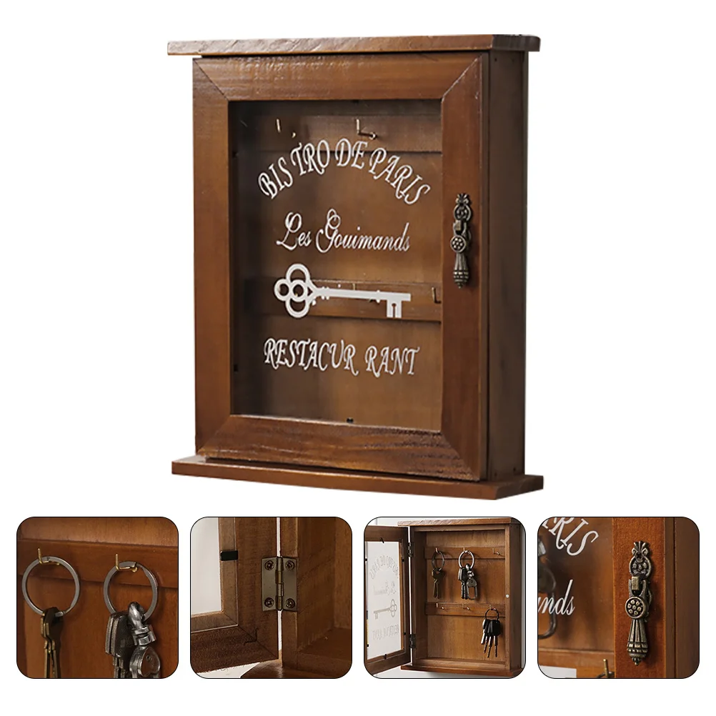 

Key Storage Box Home Entryway Case Wooden Locker Car Decor Holder Wall Pine Hook