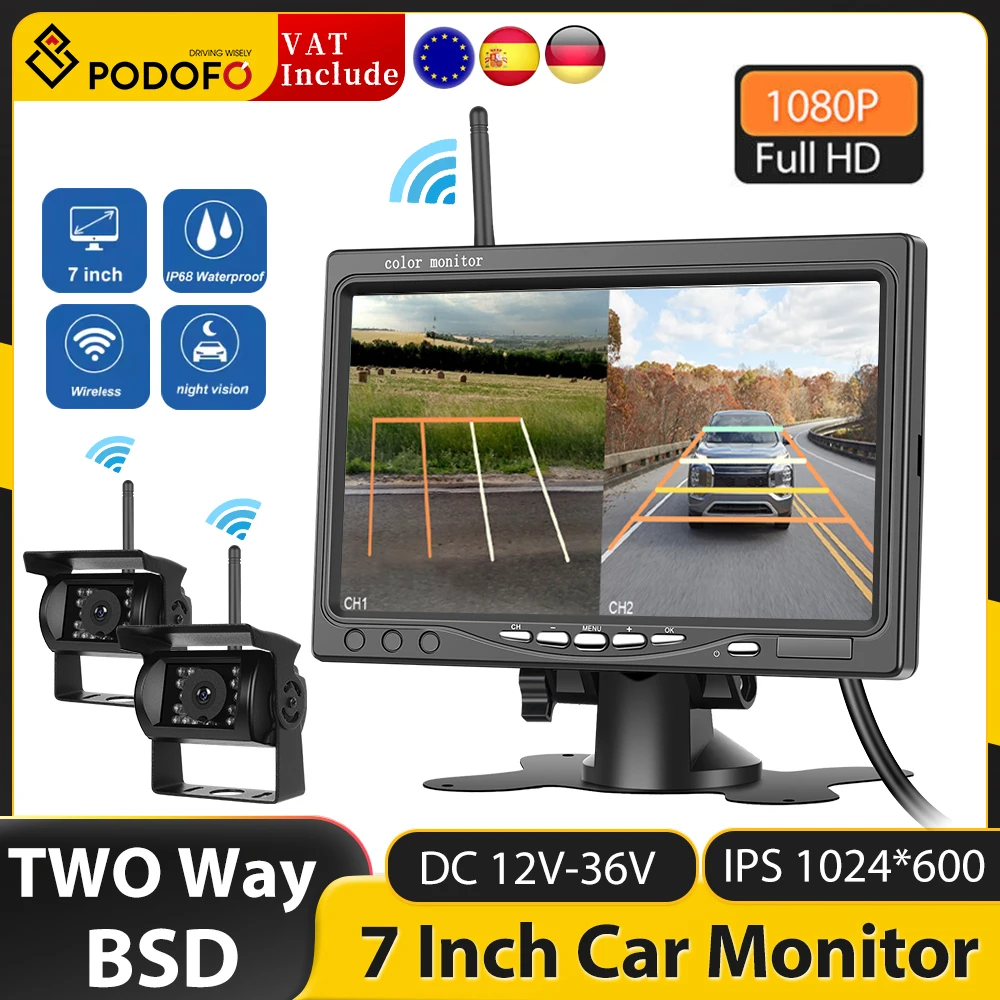 Podofo-كاميرا رؤية احتياطية لاسلكية لوقوف السيارات ، شاشة IPS عالية الدقة 7 بوصة ، وكاميرا رؤية ليلية P ، وكاميرا مقاومة للماء للحافلة والشاحنة ، 2 #1