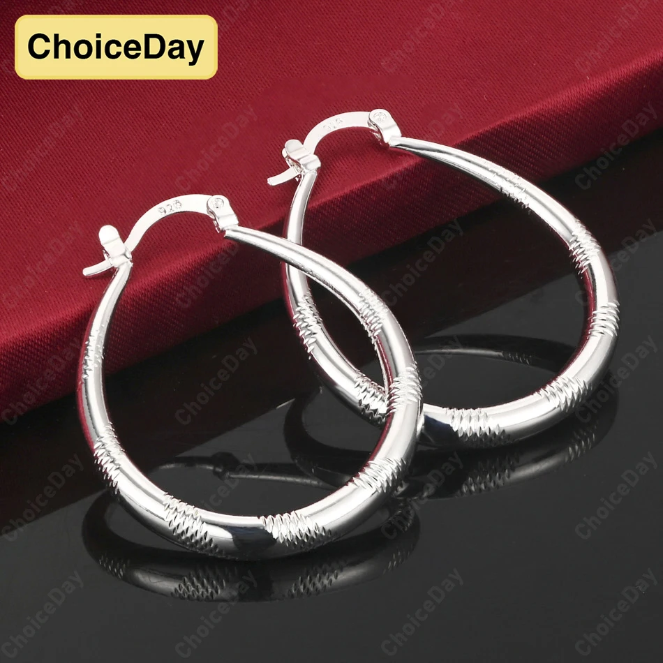 

ChoiceDay 925 Sterling Silver 40mm Moon Pattern U-Shaped Hoop Earrings for Women Party Accessories Gift Jewelry