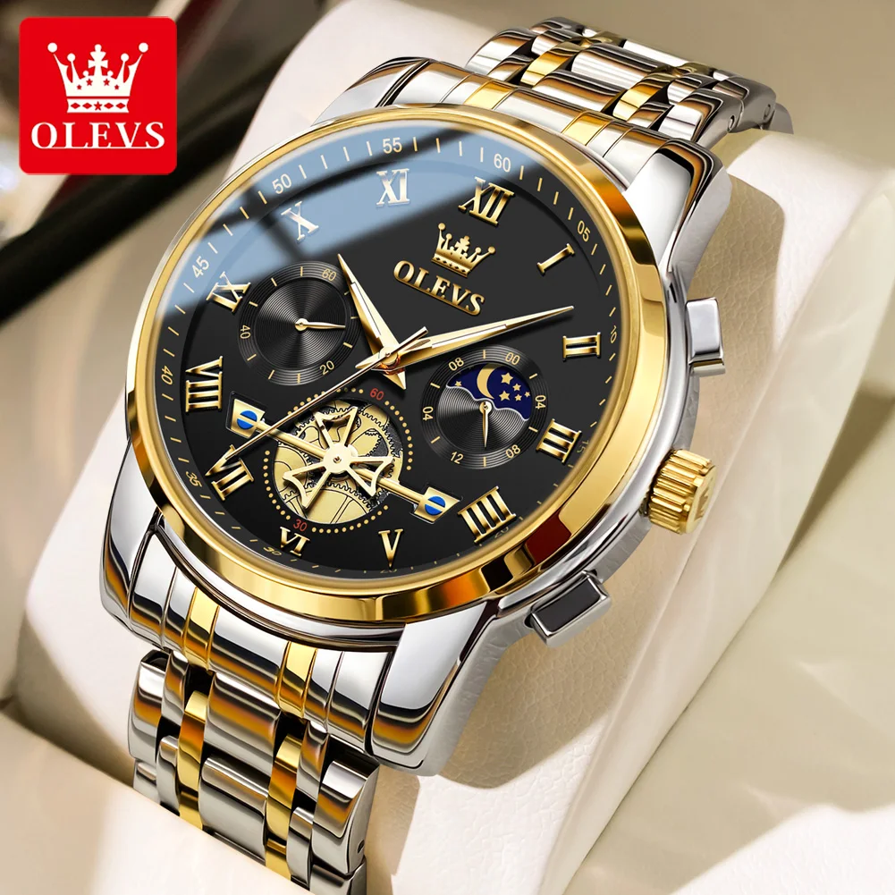 OLEVS 2859 Men Watch Roman Scale Multi-function Chronograph Luxury Wristwatch for Man Original Quartz Watches