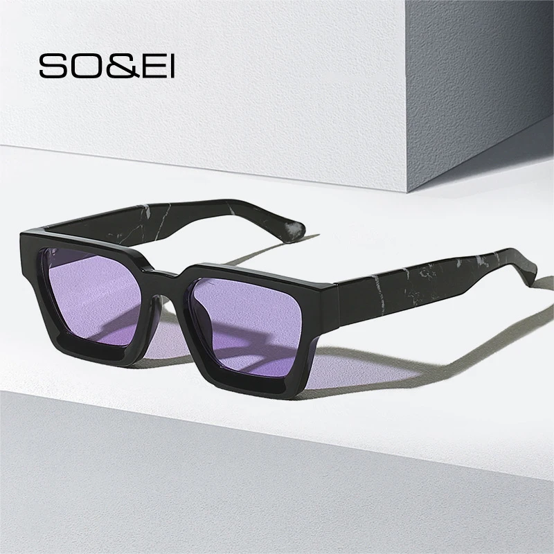 SO&EI Retro Square Women Sunglasses Shades UV400 Fashion Gradient Men Orange Purple Sun Glasses