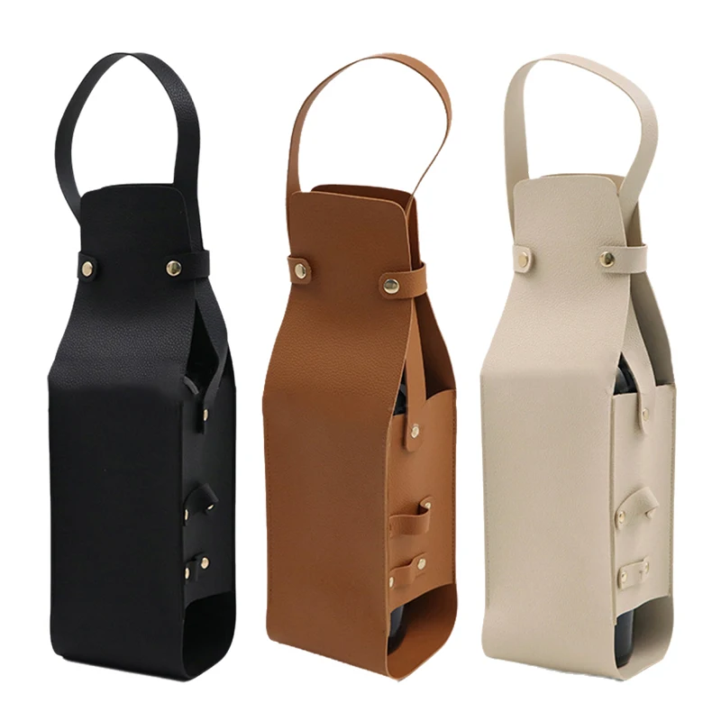 

Leather Wine Bag Stylish Whiskey Bottle Holder Pouch Travel Portable Red Wine Beer Tote Champagne Carrier Gift Bag Reusable