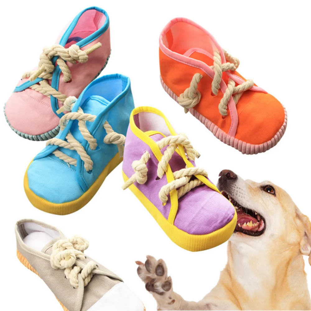 

Dog Chew Toys, Funny Squeaky Toys Shoes Chewing Plush Toy Interactive Puzzle Toys with Rope for Small Medium Dogs Puppies