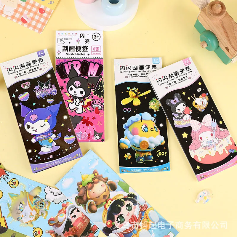 12 Pages/book Sanrio Kuromi Melody Cinnamoroll Scratch-off Colorful and Cute Note Children\'s Graffiti Scratch-off Gift Book